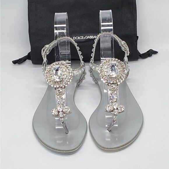 DOLCE&GABBANA Crystal-embellished leather sandals size 36.5 - Picture 12 of 14